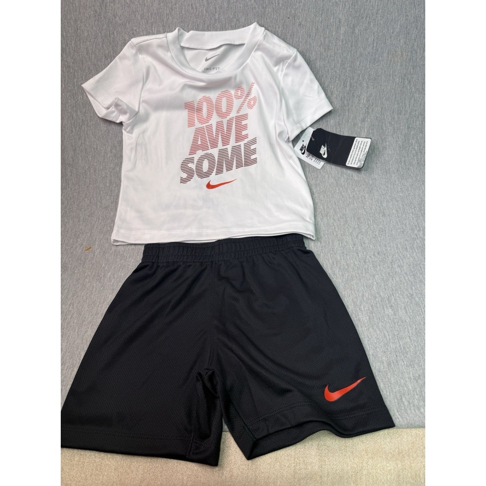 Nike Dri-FIT Toddler Boys 24M 2 Piece Shorts Set 100% Awesome White Black NWT
